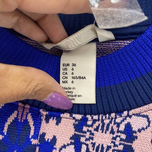 H&M pink blue sleeveless tunic mini dress side slits retro funky avant-garde 6 - Picture 4 of 8